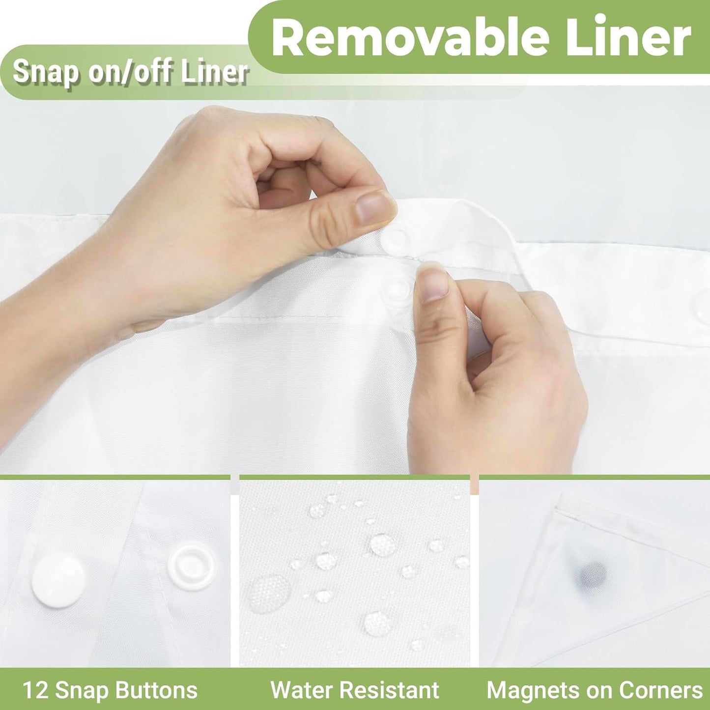 No Hook Shower Curtain with Snap in Liner, Tufted Chevron Striped Shower Curtain Set for Bathroom, Boho Waterproof and Washable Shower Curtains,71Wx77H, Sage Green