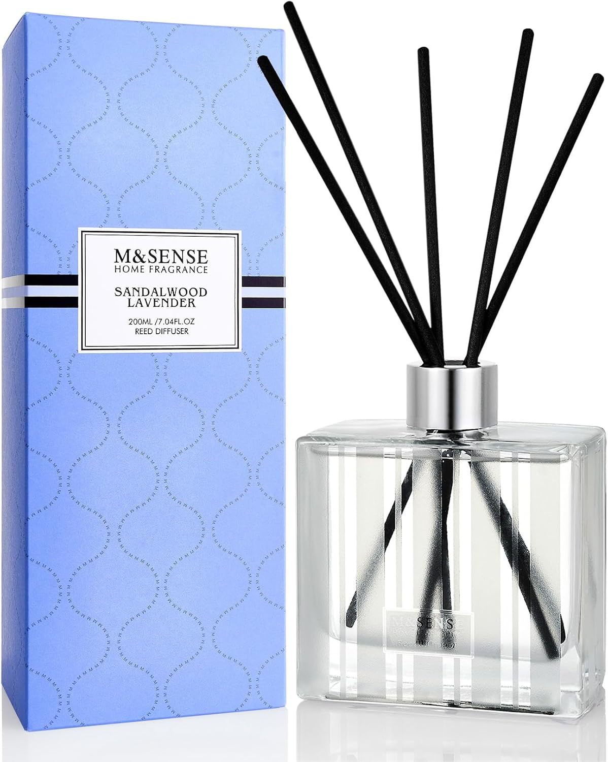 M&SENSE Sandalwood Lavender Reed Diffuser Set - 7.04oz Non-Toxic Essential Oil Diffusers with Sticks, Holiday Aromatherapy Diffusers for Bedroom & Bathroom & Shelf Decor