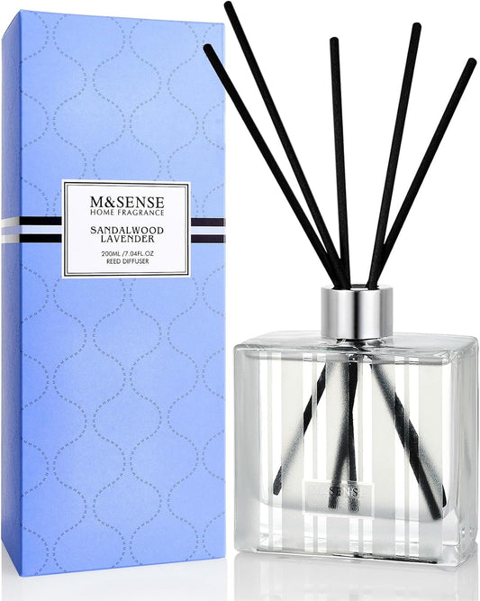M&SENSE Sandalwood Lavender Reed Diffuser Set - 7.04oz Non-Toxic Essential Oil Diffusers with Sticks, Holiday Aromatherapy Diffusers for Bedroom & Bathroom & Shelf Decor