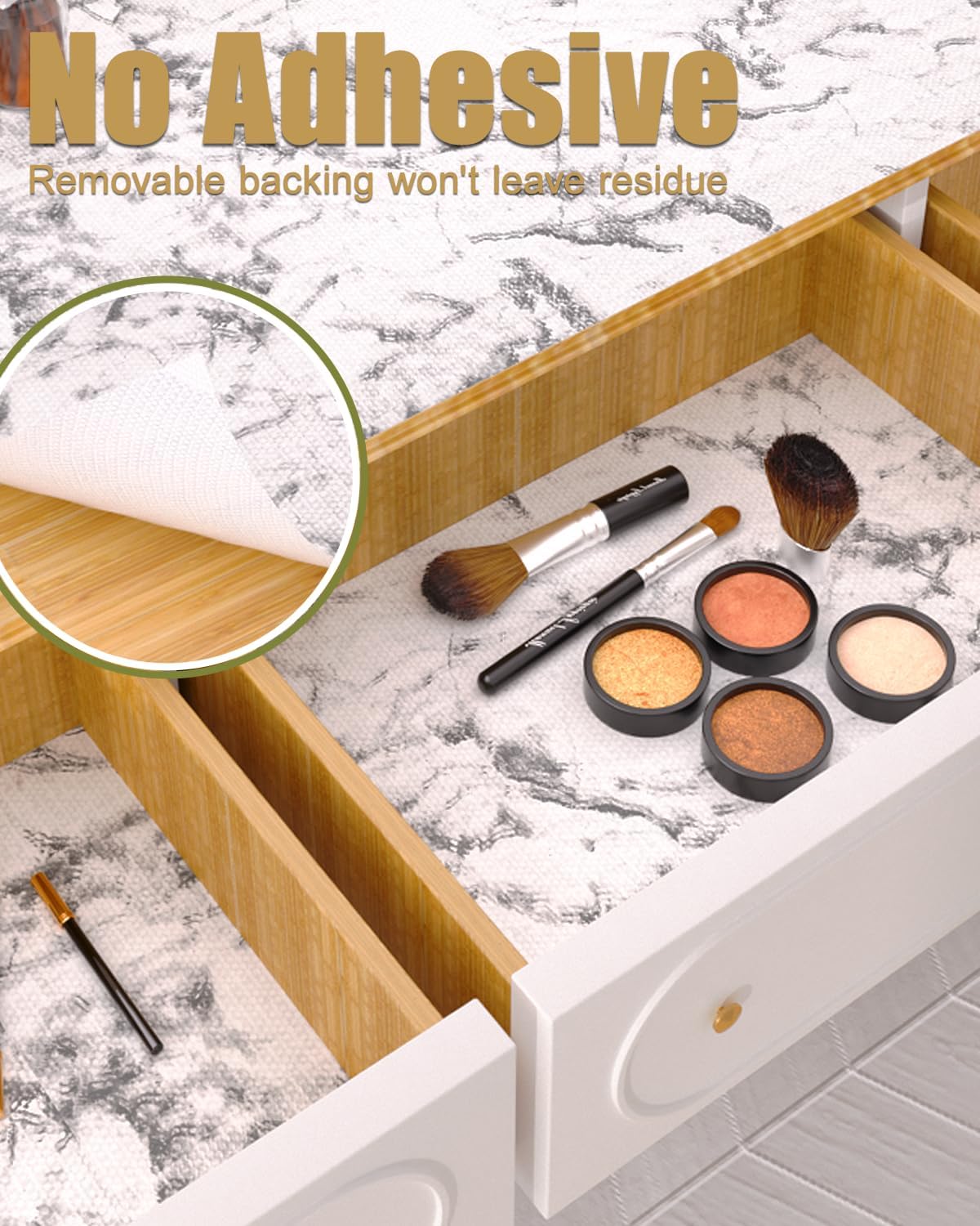 Drawer and Shelf Liner, Non-Adhesive Kitchen Cabinet Liners, Non Slip Shelf Paper Waterproof Washable Thickened for Dresser Pantry Shelve Bathroom Protector