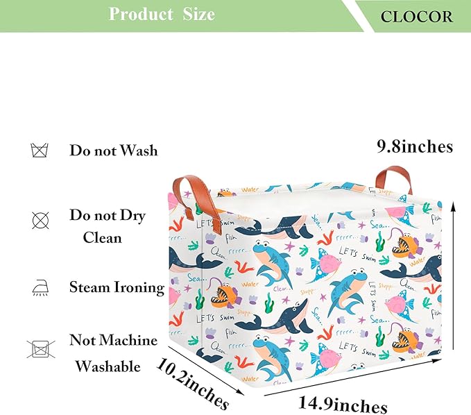 CLOCOR Rectangular Storage Basket Empty,Gift Basket for Kids,Waterproof Storage Bin with Handles,Room Decor(Cute Ocean)