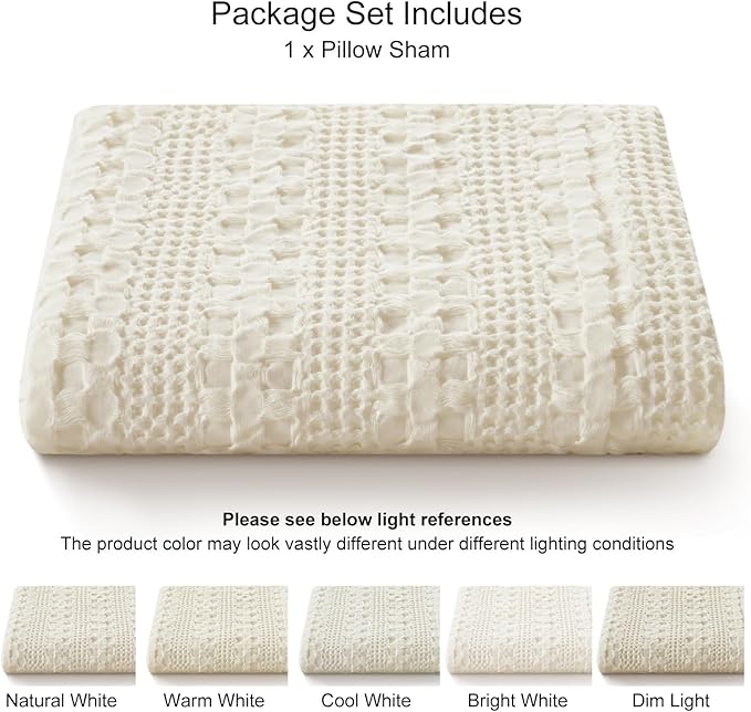 PHF 100% Cotton Waffle Body Pillowcase with Zipper, 1 Pack 20" x 54" Soft Skin-Friendly Pillow Sham, No Filling, Aesthetic Woven and Breathable Waffle Weave Body Pillow Cover for Bed, Ivory