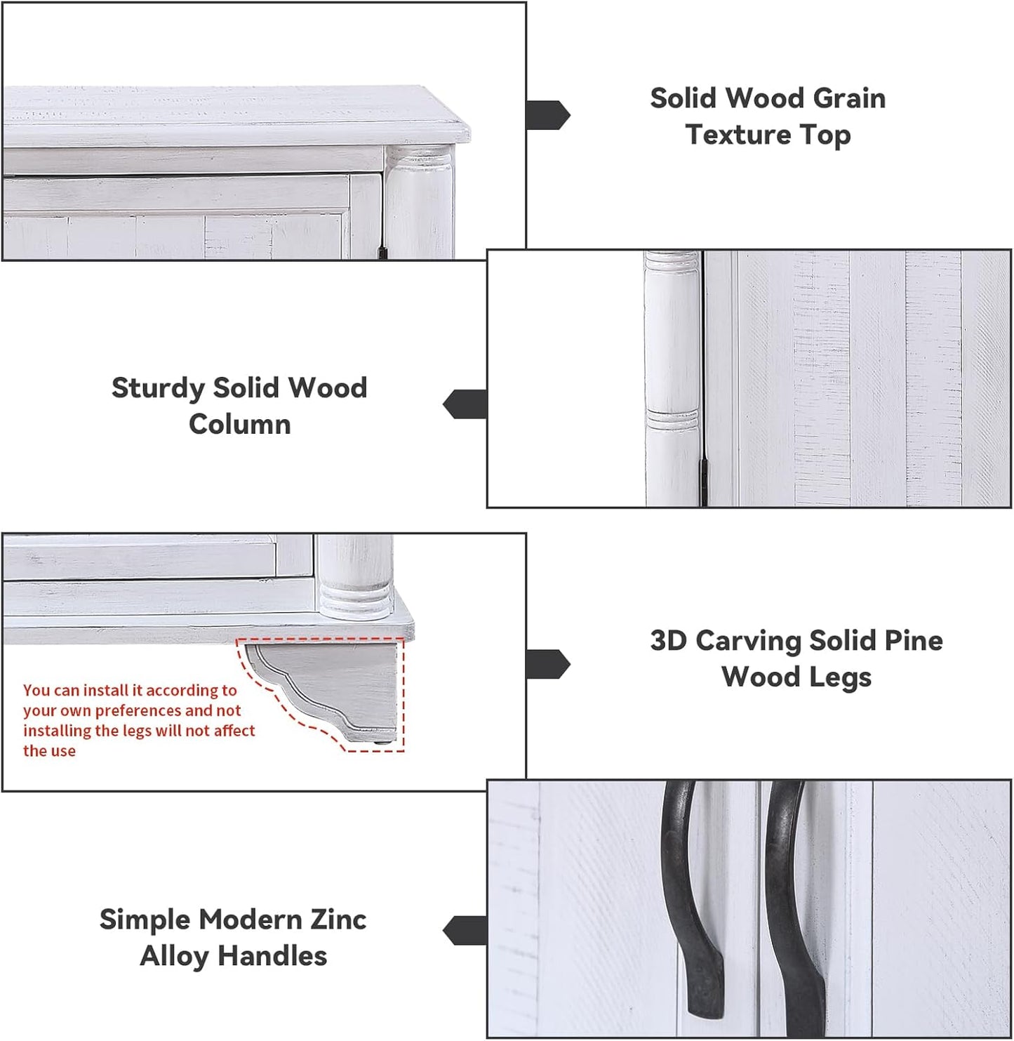 HMFULE 40" Sideboard Cabinet 2-Doors Solid Wood, Buffet Cabinet with Storage Adjustable Shelf, Antique Console Table Accent for Hallway, Living Room, Dining Room, Kitchen, Entry Way (White)