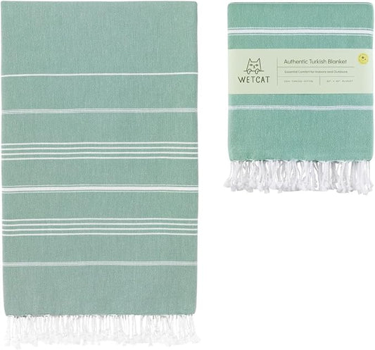 WETCAT Turkish Beach Blanket Sandproof (82"x82") 100% Turkish Cotton, Made in Turkey - Sand Free, Ultra Soft, Extra Large Throw for Picnic – Teal