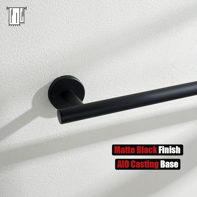 JQK Black Towel Bar, 27 Inch 304 Stainless Steel Thicken 0.8mm Towel Rack Bathroom, Towel Holder Matte Black Wall Mount, Useable Length 24 Inch, TB110L24-PB