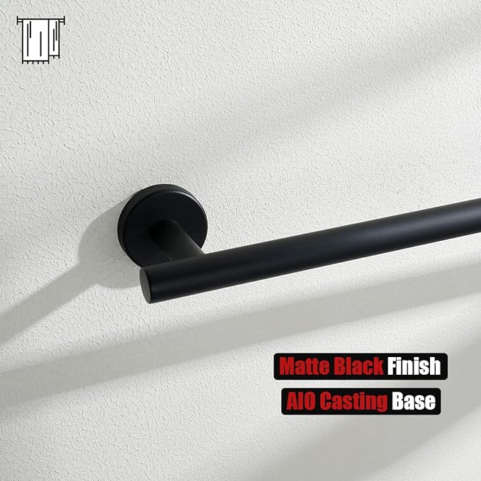 JQK Black Towel Bar, 12 Inch 304 Stainless Steel Thicken 0.8mm Hand Towel Rack, Bathroom Towel Holder Matte Black Wall Mount, Useable Length 9 Inch TB110L9-PB