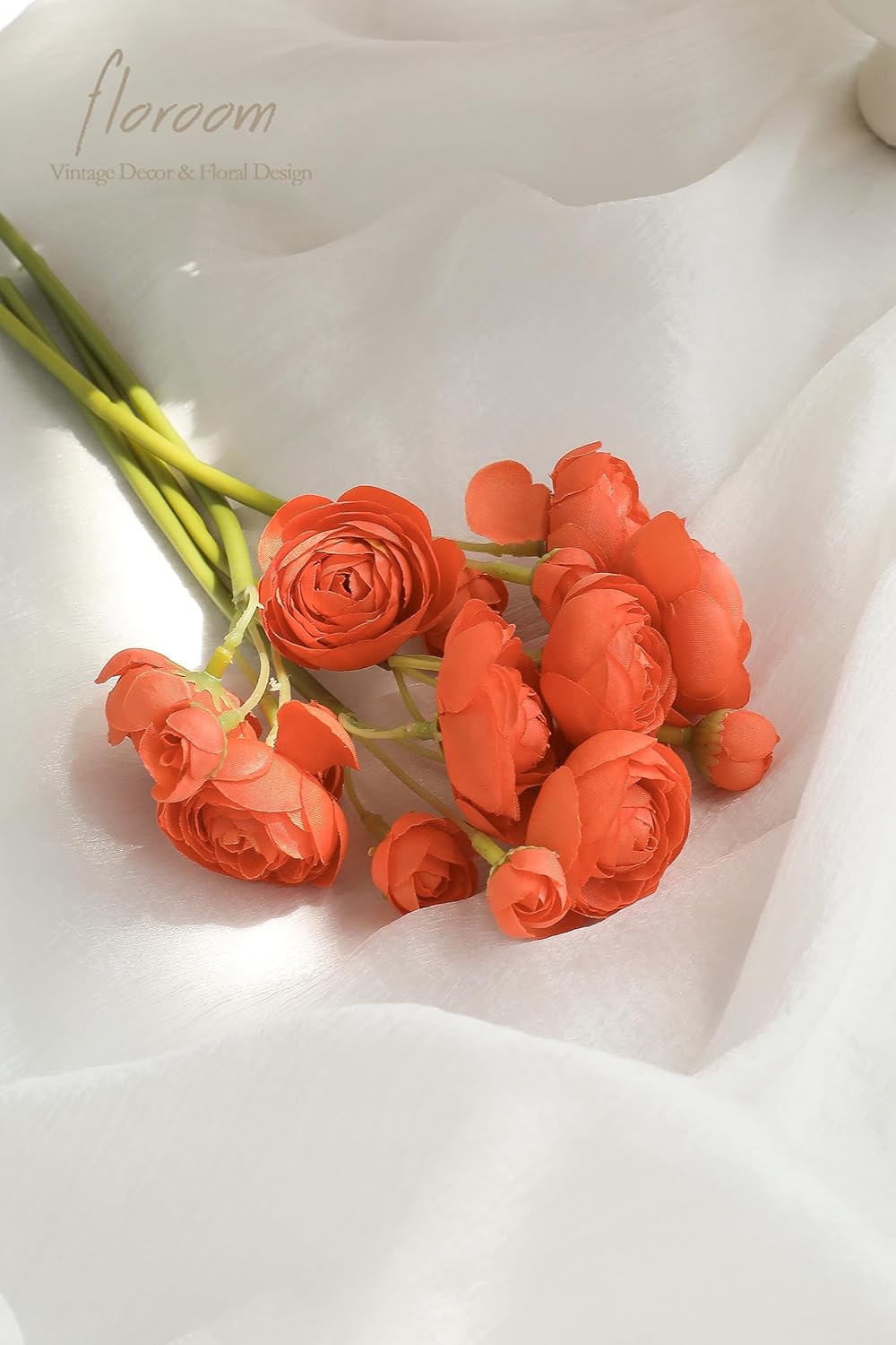 Floroom Ranunculus Artificial Flowers 18 Pcs Burnt Orange Faux Silk Mini Ranunculus Bulk Fake Wedding Filler Flowers for DIY Bouquets, Centerpieces, Bridal Shower Decorations & Arrangements