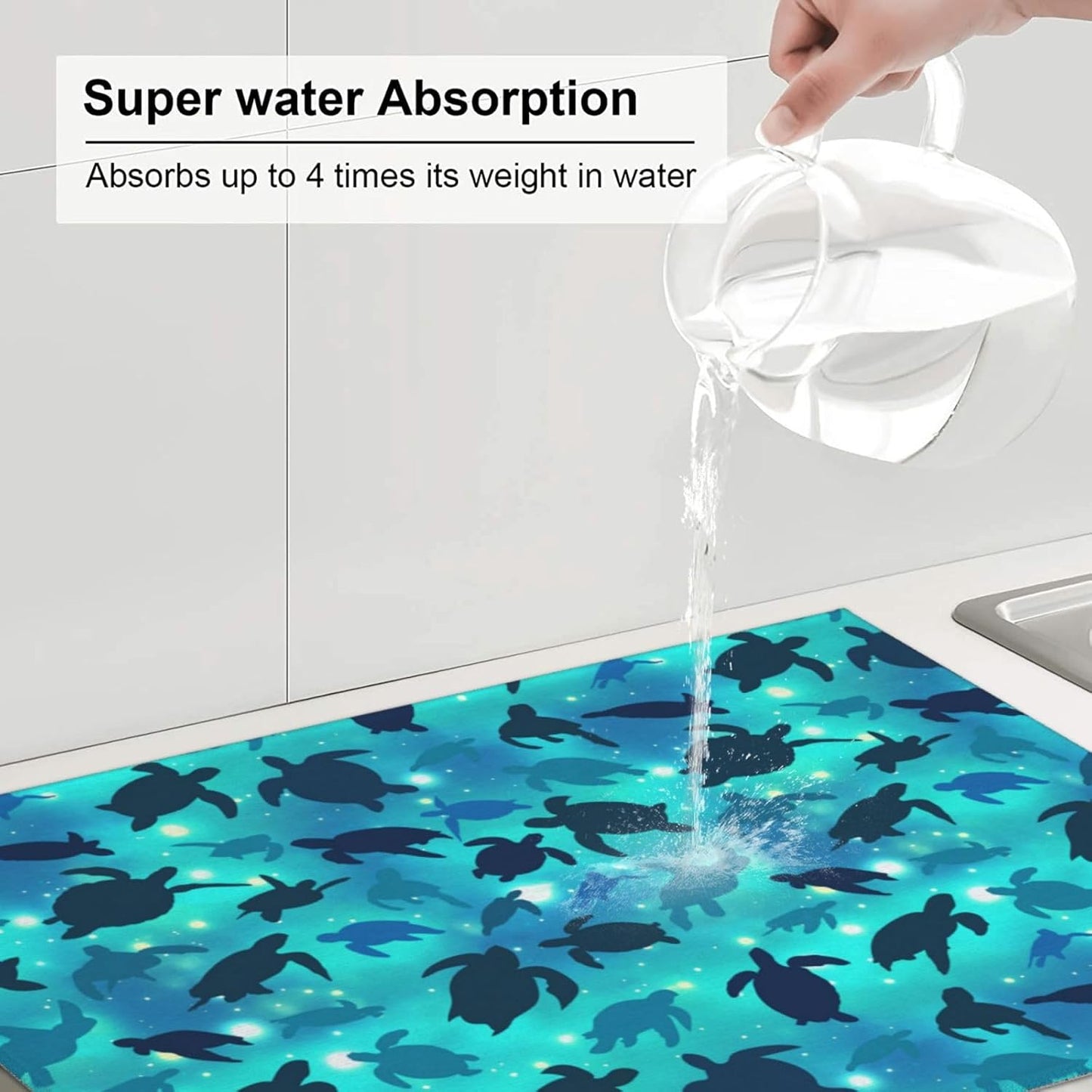 Sea Turtles Blue Dish Drying Mat For Kitchen Counter Absorbent Microfiber Dishes Pad Dish Drainer Rack Mats Fast Dry Reusable Washable Large 18"x24"