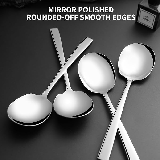 8 Piece Stainless Steel Serving Spoons Set - 8 Large Spoons, 9.2-Inch, Dishwasher Safe, for Parties/Kitchen/Buffet/Catering