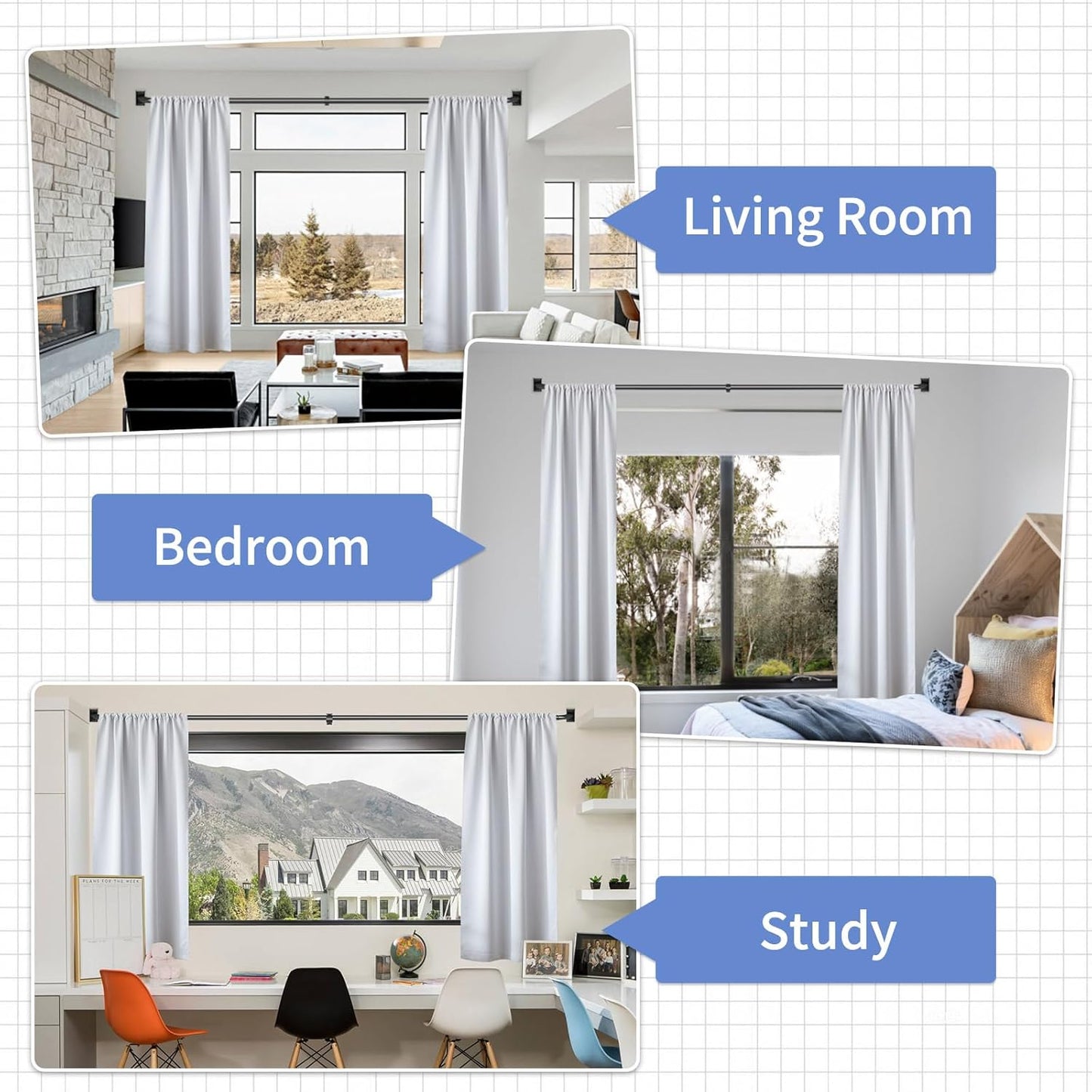 Black Curtain Rods, Room Darkening Curtain Rod for Windows 48 to 90 Inches(4-7.5Ft), Wrap Around Curtain Rods, Heavy Duty Blackout Drapery Rod,Modern Decorative Window Treatment Rod, Matte Black