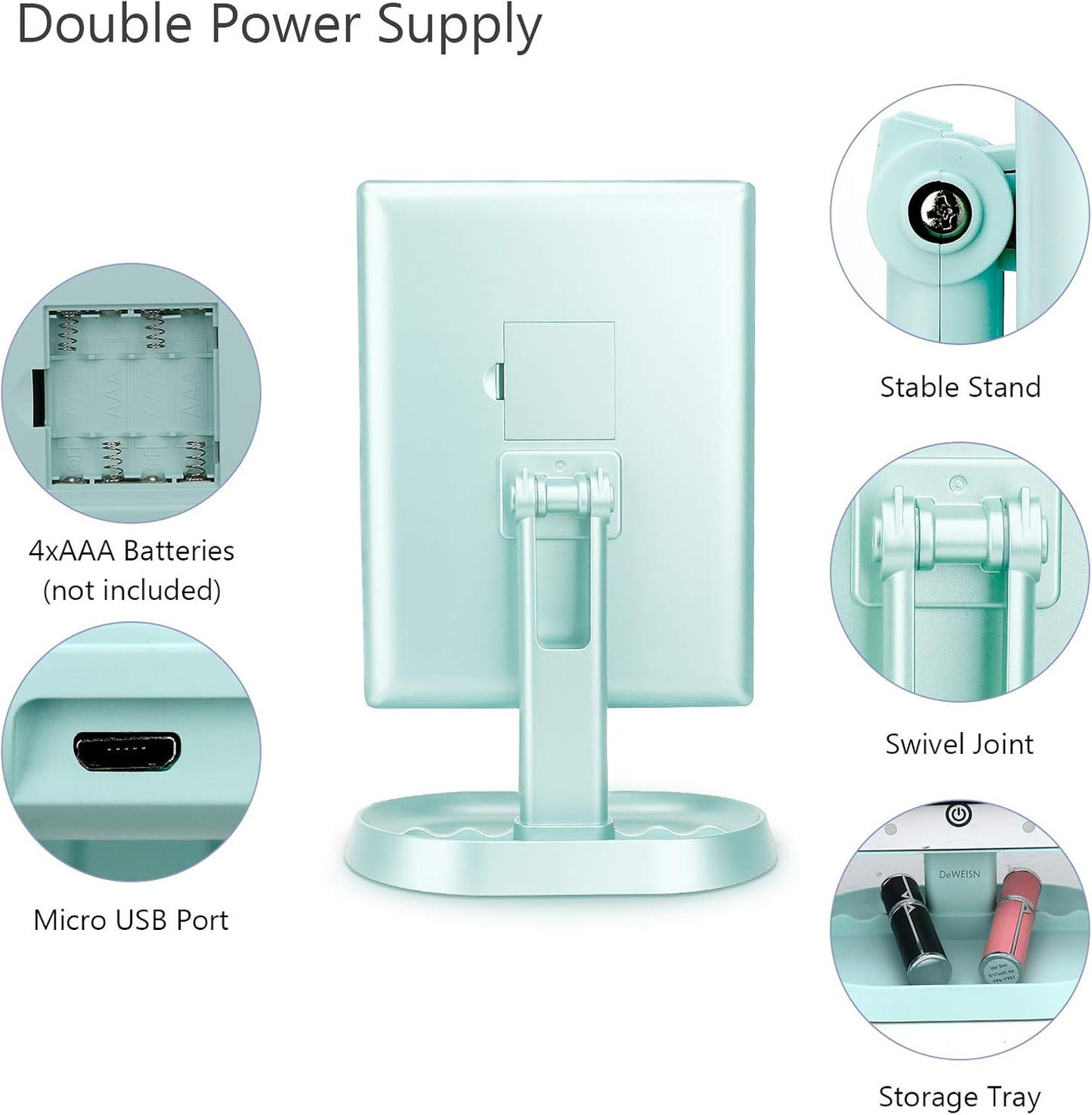 deweisn Trifold Lighted Vanity Makeup Mirror with 21 LED Lights,1x/2x/3x Magnification Touch Screen Dimming,Two Power Supplies Makeup Mirror, Gift for Women