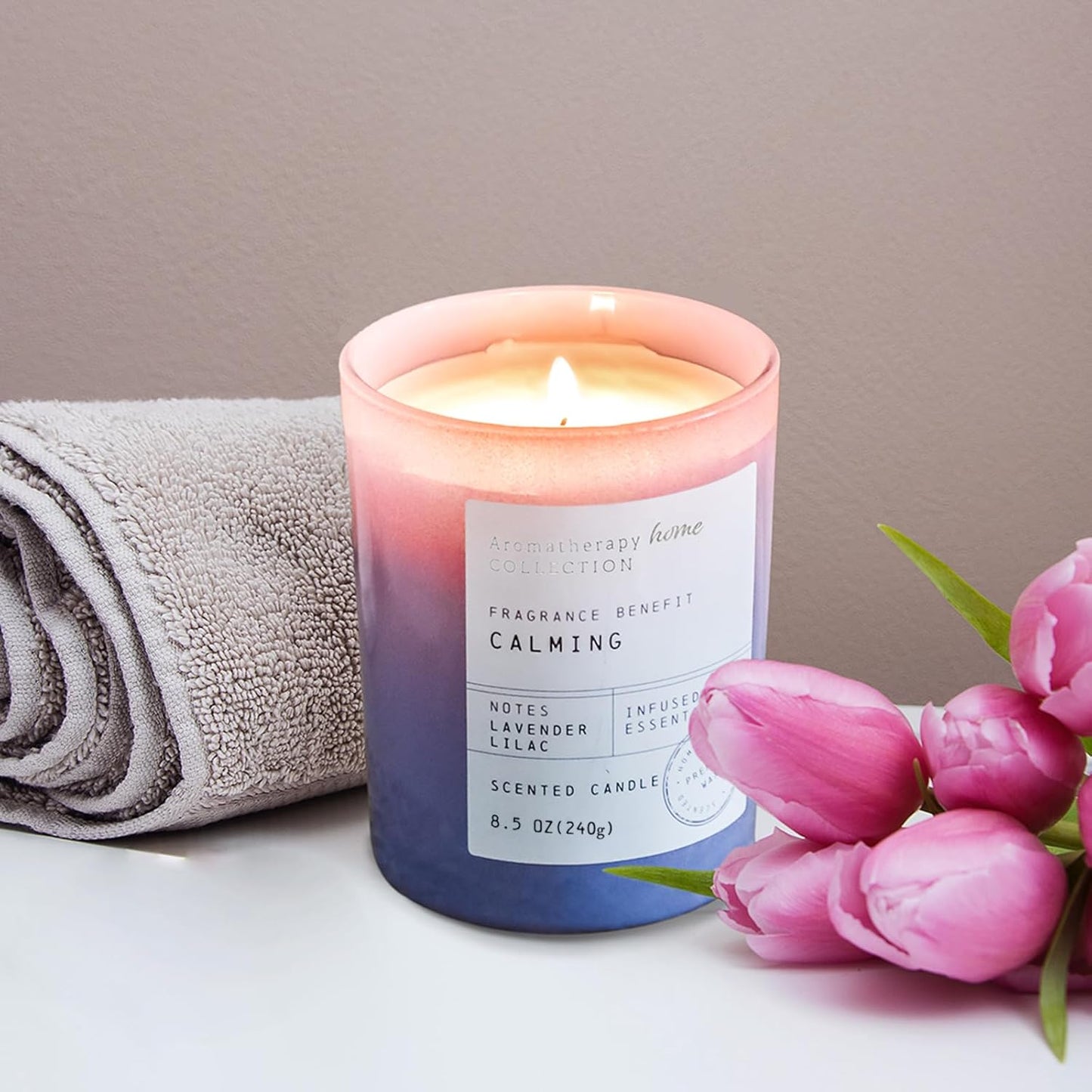 Lavender Candle, Lavender & Lilac Scented Candles,Soy Wax Purple Candles for Spring Home Scented,Candle Gift for Women Men,8.5oz