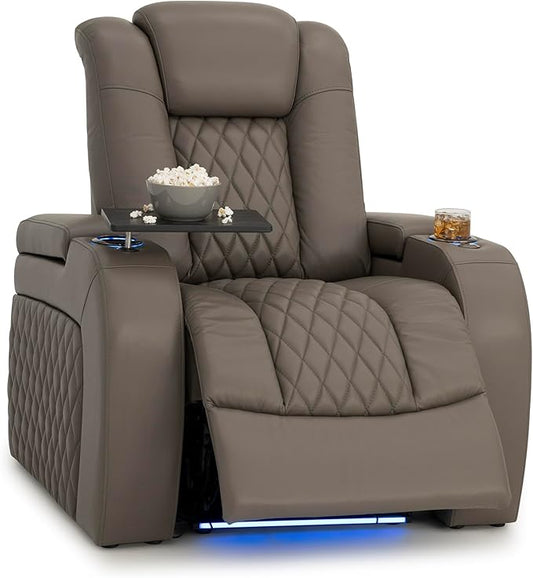 Seatcraft Diamante Zero-Gravity CoolZero Italian Leather Home Theater Seating, Power Headrest, Power Recline, Single Recliner, Gray