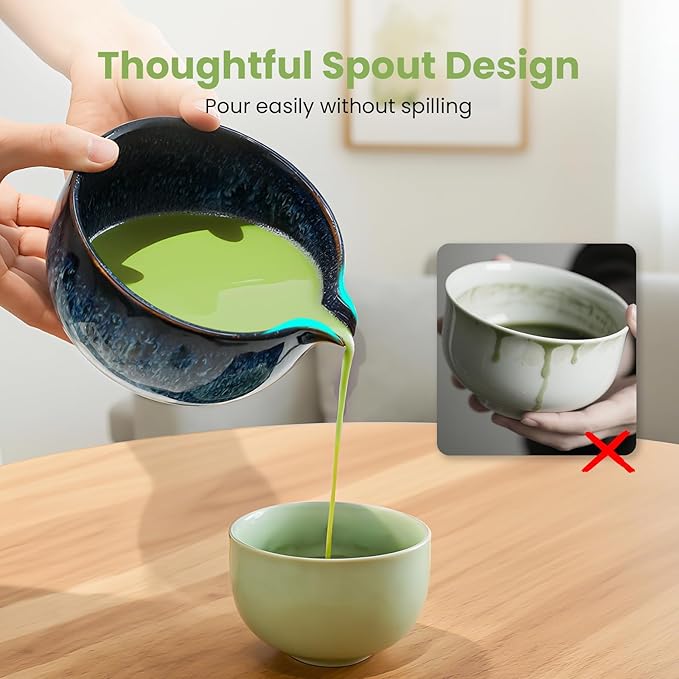 Matcha Whisk Set, Blue Matcha Set (9 Pcs) Includes Matcha Bowl, Whisk & Holder, Scoop, Sifter, Spoon, Scoop Rest, Tea Mat, Hand Book - Ideal Ceramic Matcha Kit for Matcha Lovers