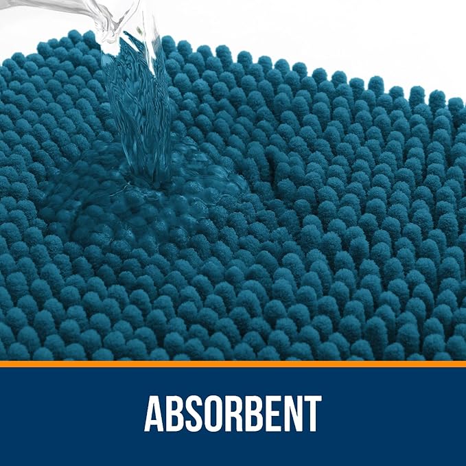 OLANLY Bathroom Rugs 44x24, Extra Soft Absorbent Chenille Bath Rugs, Rubber Backing Quick Dry, Machine Washable Bath Mats for Bathroom Floor, Tub and Shower, Home Decor Accessories, Peacock Blue