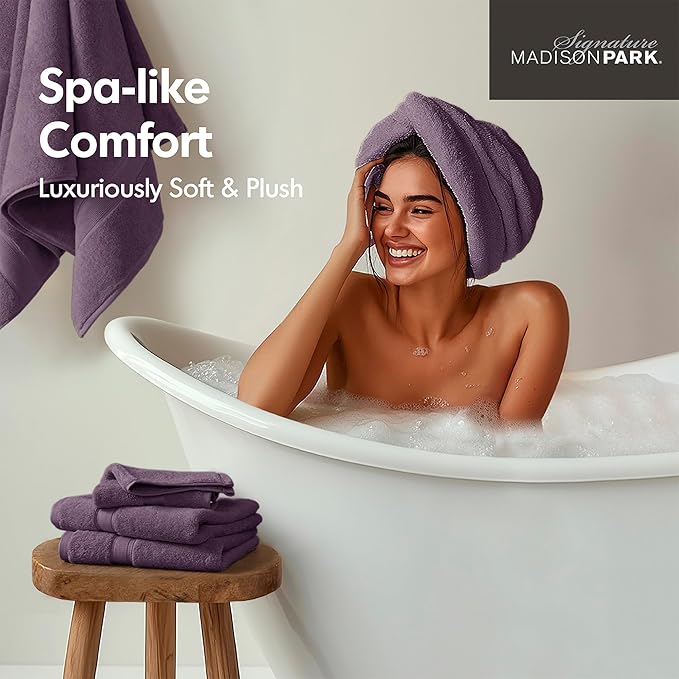 Madison Park 800GSM Bathroom Towel Set of 8 100% Cotton Bath Towel Set for Bathroom Luxurious Highly Absorbent 2 Bath Towels 2 Hand Towels 4 Washcloths Quick Dry Spa Quality Purple