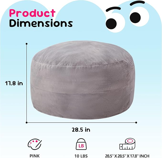 Hobestluk Bean Bag Chairs 2.5FT Bean Bag Chair with Memory Foam Filled & Plush Faux Fur Cover Small Bean Bag Chairs for Playroom, Living Room, Bedroom (Grey)