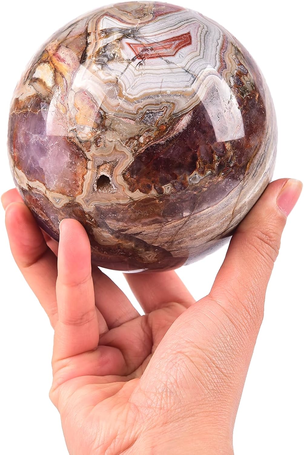 JIC Gem Extra Large Amethyst Agate Crystal Sphere Amethyst Decorative Crystal Ball Gemstone Sphere for Meditation Office Table Decorations 100-110mm