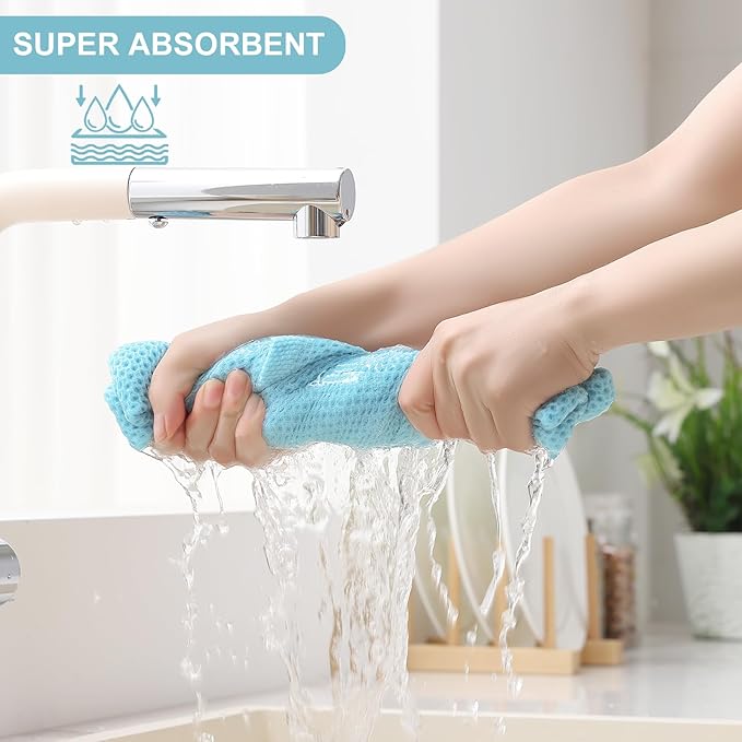 Homaxy 100% Cotton Kitchen Towels and Dishcloths Set, 12 x 12 Inches and 13 x 28 Inches, Set of 10 Bulk Kitchen Towels Set, Ultra Soft Absorbent Dish Cloths for Washing Dishes, Sky Blue