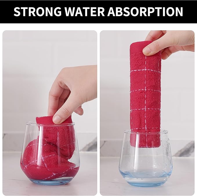 Homaxy 100% Cotton Terry Kitchen Dish Cloths, Ultra Soft and Absorbent Dish Towels for Kitchen, Suitable for Drying and Washing Dishes, 6 Pack, 12 x 12 Inches, Rose Red