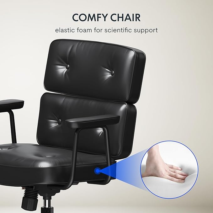 FLEXISPOT Vanity Chair with High Back Makeup Chair for Vanity Desk, Comfortable Home Office Desk Chairs 23.4 * 20.1in Wide Seat Cross Legged Office Chair with Wheels, Black