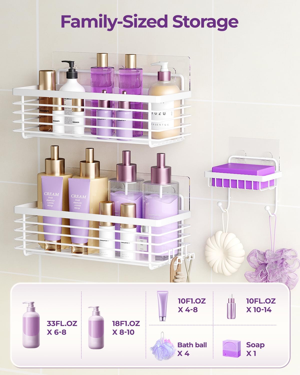 ODesign Shower Caddy 3 Pack SUS304 Stainless Steel-No Drilling-Shower Bathroom Shelves Rack,Rustproof Wall Mounted,Adhesive Shower Shelf Basket Organizer-White