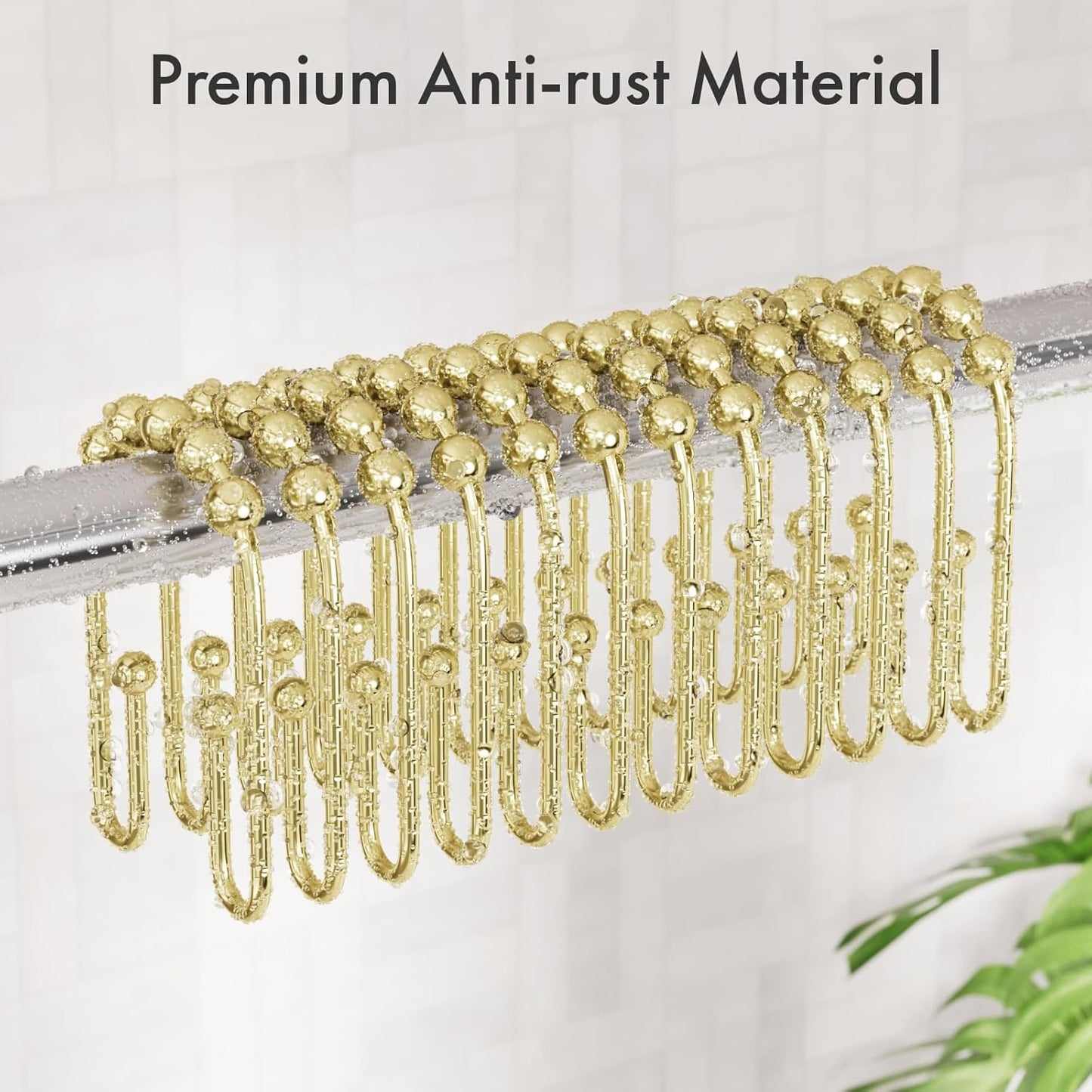 AmazerBath Shower Curtain Hooks Gold Shower Curtain Rings Rust Proof, Double Sided Shower Curtain Hooks for Shower Curtain Liner Smooth Metal Shower Hook Rings for Bathroom,Shower Rod Hooks 12Pcs