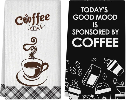 Kitchen Towels Dish Towels for Fitchen Decorative Coffee Towels for Coffee Bar Kitchen Hand Towels Decorative 2 Pcs of 18×26 Inch