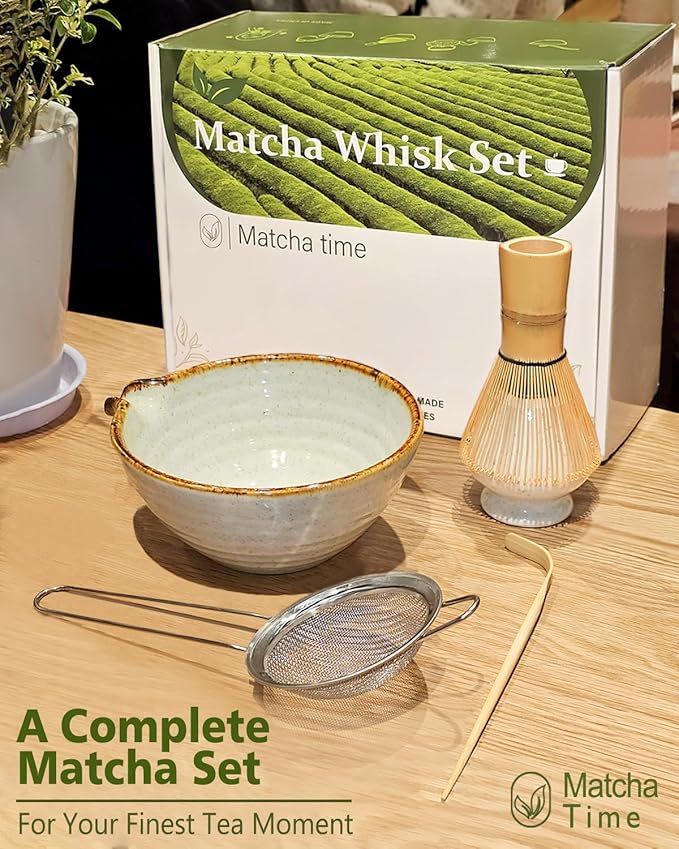 Matcha Whisk Set with Matcha Bowl, Matcha Whisk Holder Matcha Bamboo Whisk, Scoop, Sifter, Unique Gifts for Women Men Girl Friend Home Kitchen Decor Gifts for Tea Enthusiasts Christmas