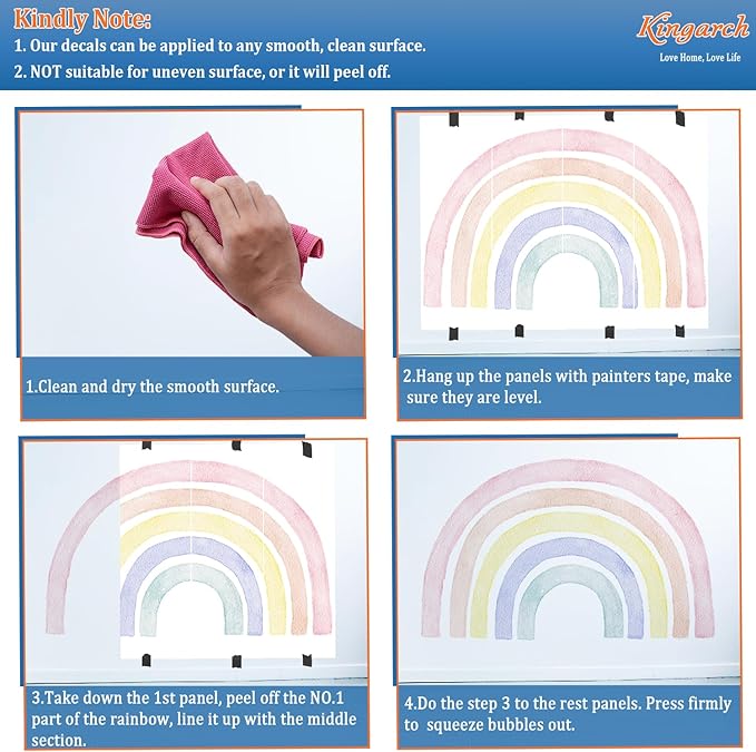 Large Watercolor Rainbow Wall Decals, Boho Queen Peel and Stick Fabric Nursery Wall Decor, Removable Home Room Wall Decor Murals Stickers for Kids Girls Toddler Bedroom Living Room Playroom