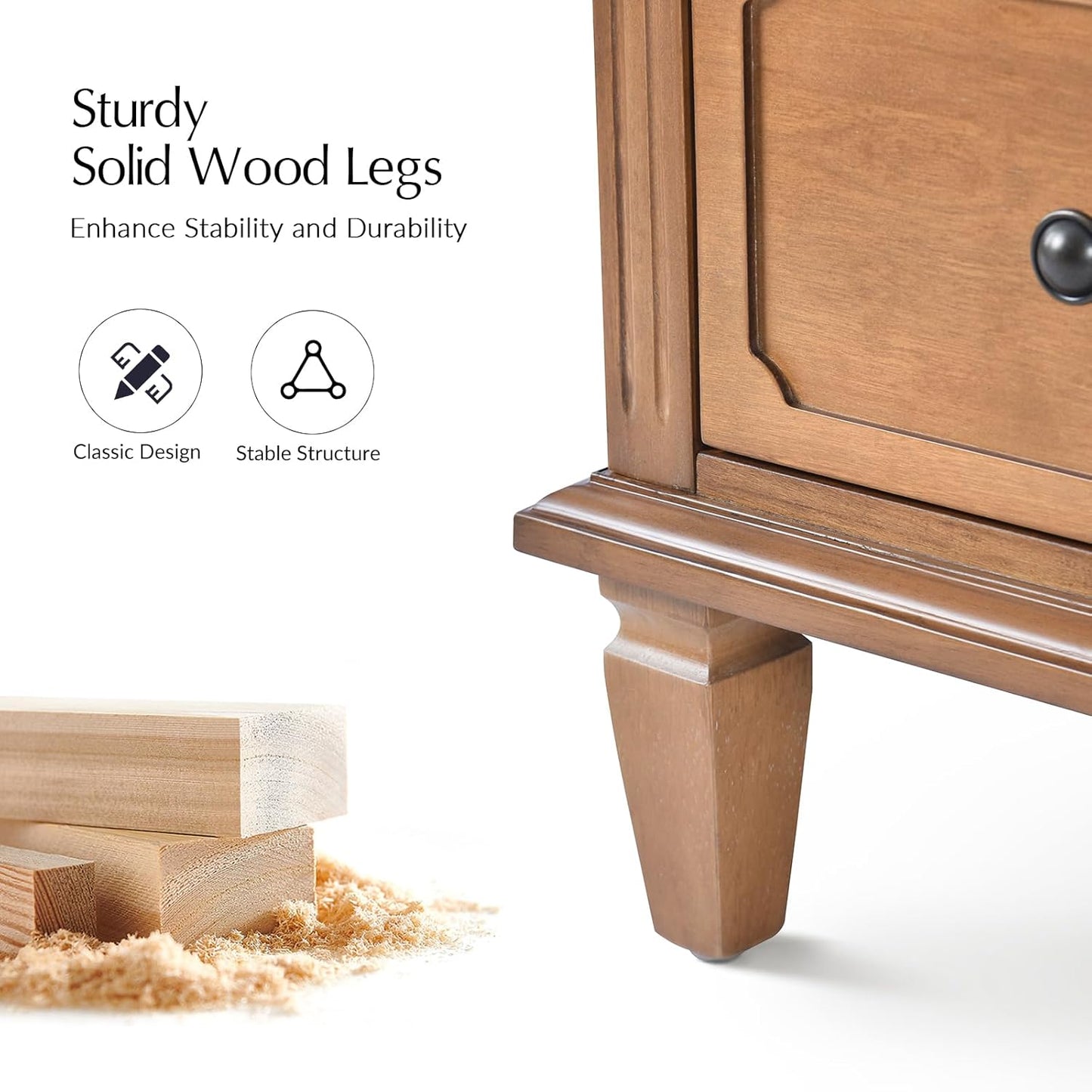 HULALA HOME Mid-Century Modern Nightstand with Charging Station and Divider Tray, 4-Drawer Bedside Table with Solid Wood Legs (Acorn)