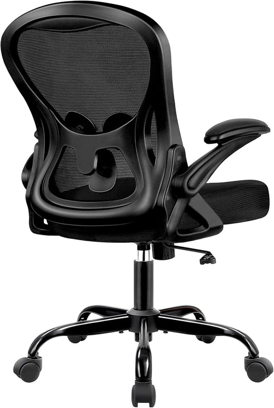 Office Chair Desk Chair, Ergonomic Mesh Computer Chair Home Office Desk Chairs, Swivel Task Chair Mid Back Breathable Rolling Chair with Adjustable Lumbar Support Flip Up Armrest (Black)