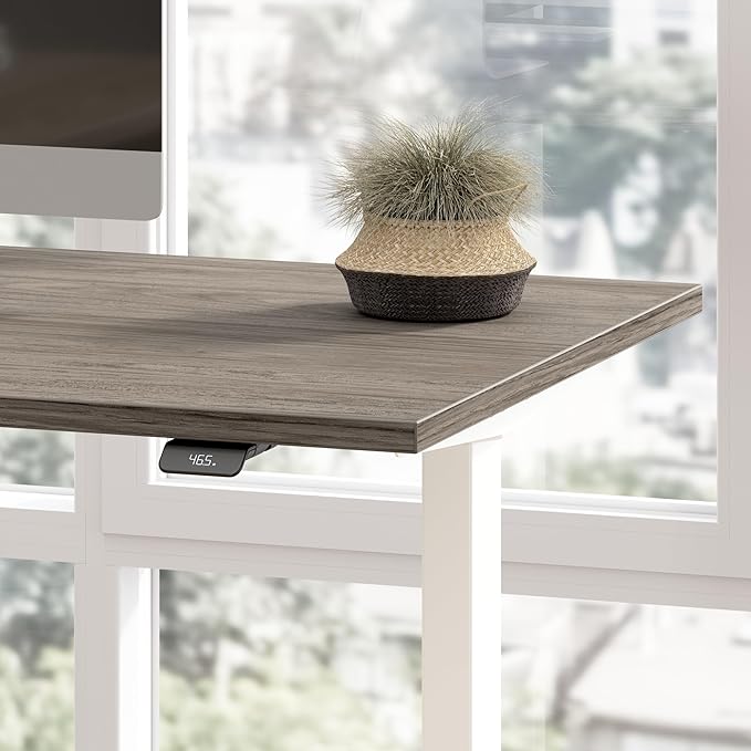 Bush Business Furniture 60-inch Electric Height Adjustable Standing Desk, Ergonomic Sit-Stand Computer Table for Home and Professional Office, Move 60 Series, Modern Hickory with White Base