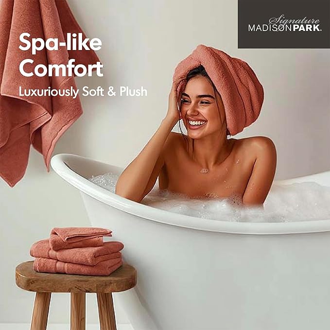 Madison Park 800GSM Bathroom Towel Set of 8 100% Cotton Bath Towel Set for Bathroom Luxurious Highly Absorbent 2 Bath Towels 2 Hand Towels 4 Washcloths Quick Dry Spa Quality Coral