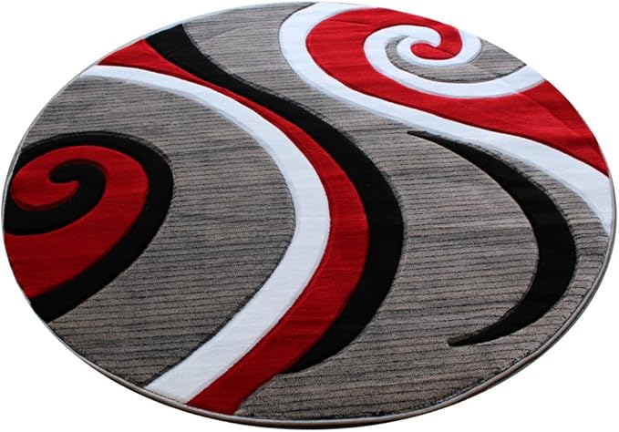 Masada Rugs, Sophia Collection Hand Carved Area Rug Modern Contemporary Red White Grey Black (8 Feet X 8 Feet) Round