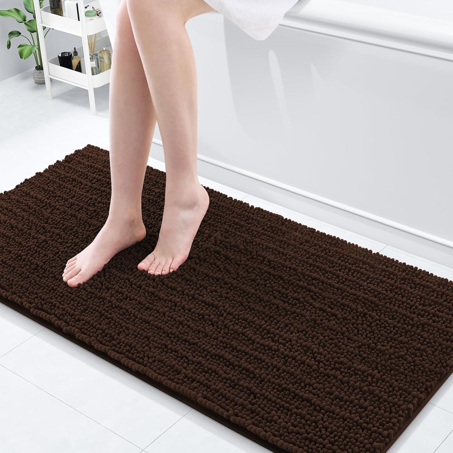Arotive Luxury Chenille Bathroom Rug Mat, Extra Soft Thick Absorbent Shaggy Bath Rugs, Non-Slip Machine Wash Dry, Plush Bath Mats for Bathroom, Shower and Tub, 60x20, Brown
