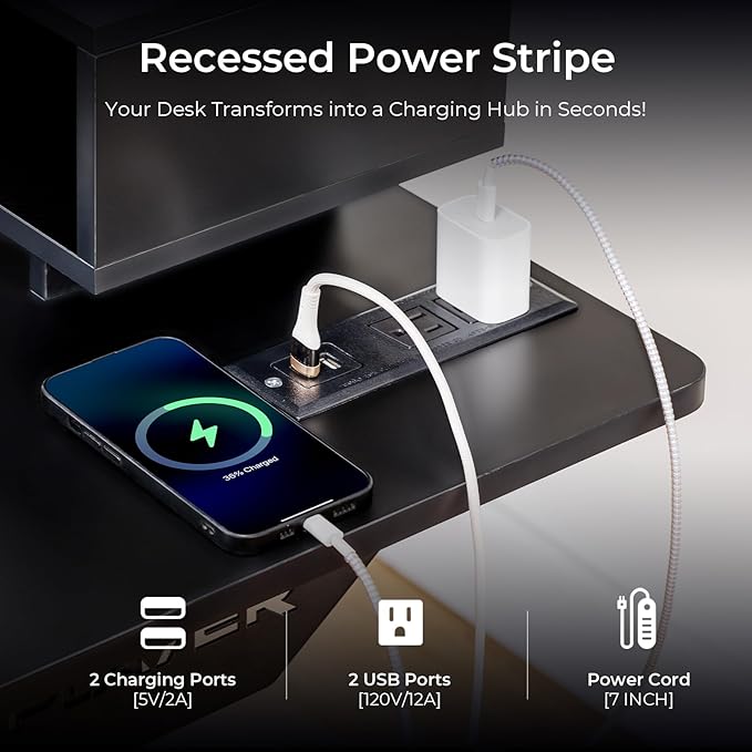 GTPLAYER Electric Standing Desk with Drawers, 48 x 24 Inch Height Adjustable Gaming Desk with Monitor Stand, Power Outlets & LED Lights, Home Office Sit Stand Up Desk with Memory Preset (Ebony Black)