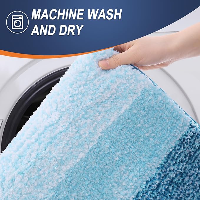 OLANLY Bathroom Rug Set 2 Piece, Soft Absorbent Microfiber Bath Mats and U-Shaped Contour Toilet Rug, Non-Slip, Machine Wash Dry, Plush Shaggy Bath Mats for Bathroom (24"x16"+24"x20", Peacock Blue)