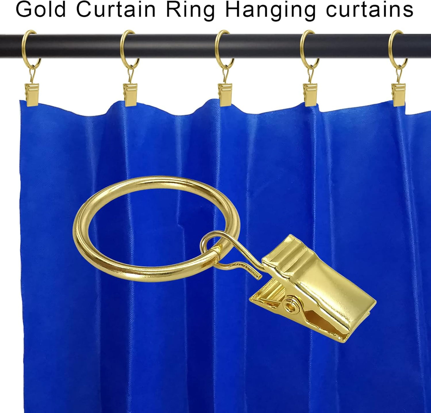 100 Pack Metal Curtain Rings with Clips, Drapery Clips with Rings, Drapes Rings 1 inch Inner Diameter, Fits Diameter 5/8 inch Curtain Rods, Gold Color