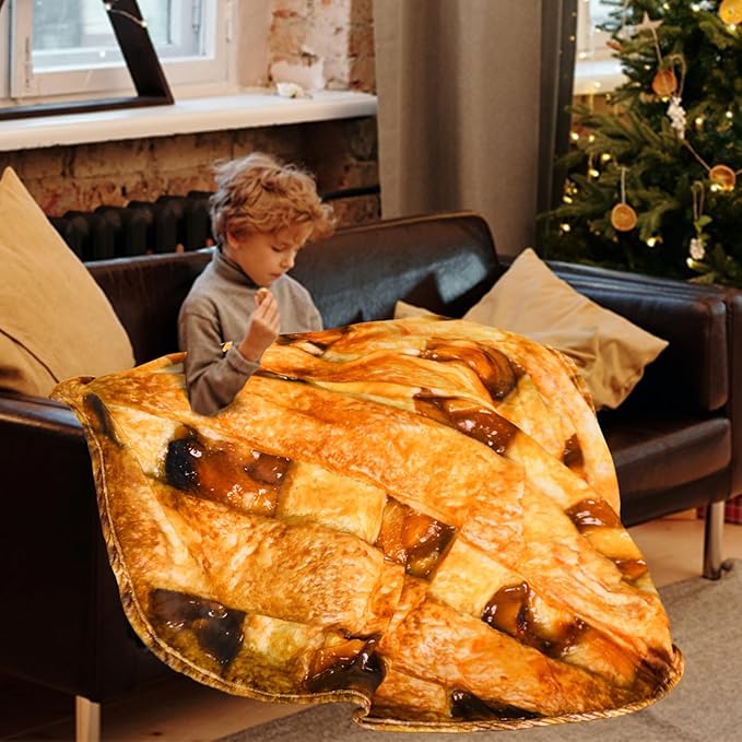 Vessia Applepie Throw Blanket, Realistic Funny Food Blanket for Adults and Kids, 300GSM Soft Throw for Couch, Sofa, Bed, Fun Home Decor for All Seasons, 60 inches