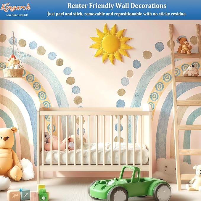 Large Watercolor Rainbow Wall Decals, Blue Dots Peel and Stick Fabric Nursery Wall Decor, Removable Home Room Wall Decor Murals Stickers for Kids Girls Toddler Bedroom Living Room Playroom