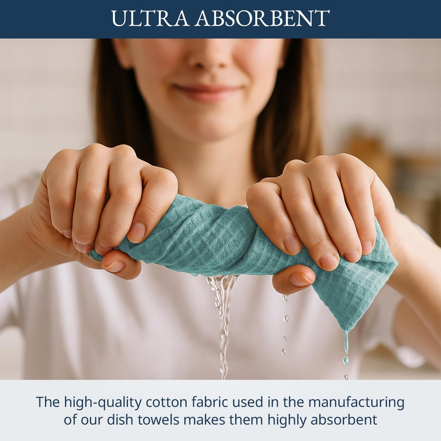 LANE LINEN Cotton Kitchen Towels and Dish Cloths Set, 6-Pack – Absorbent, Quick-Drying Dish Towel, 18" x 28", Soft, Premium Hand and Tea Towels - Aqua