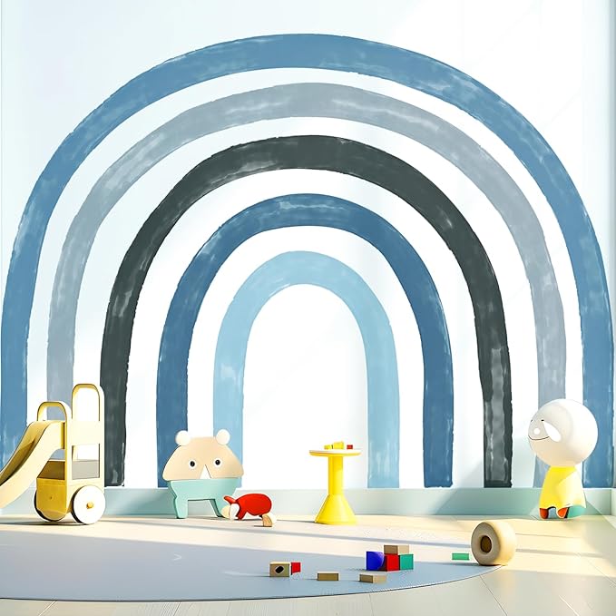 Large Boho Rainbow Wall Decals, Colorful Peel and Stick Fabric Nursery Wall Decor, Removable Home Room Wall Decor Murals Stickers for Kids Girls Toddler Bedroom Living Room Playroom