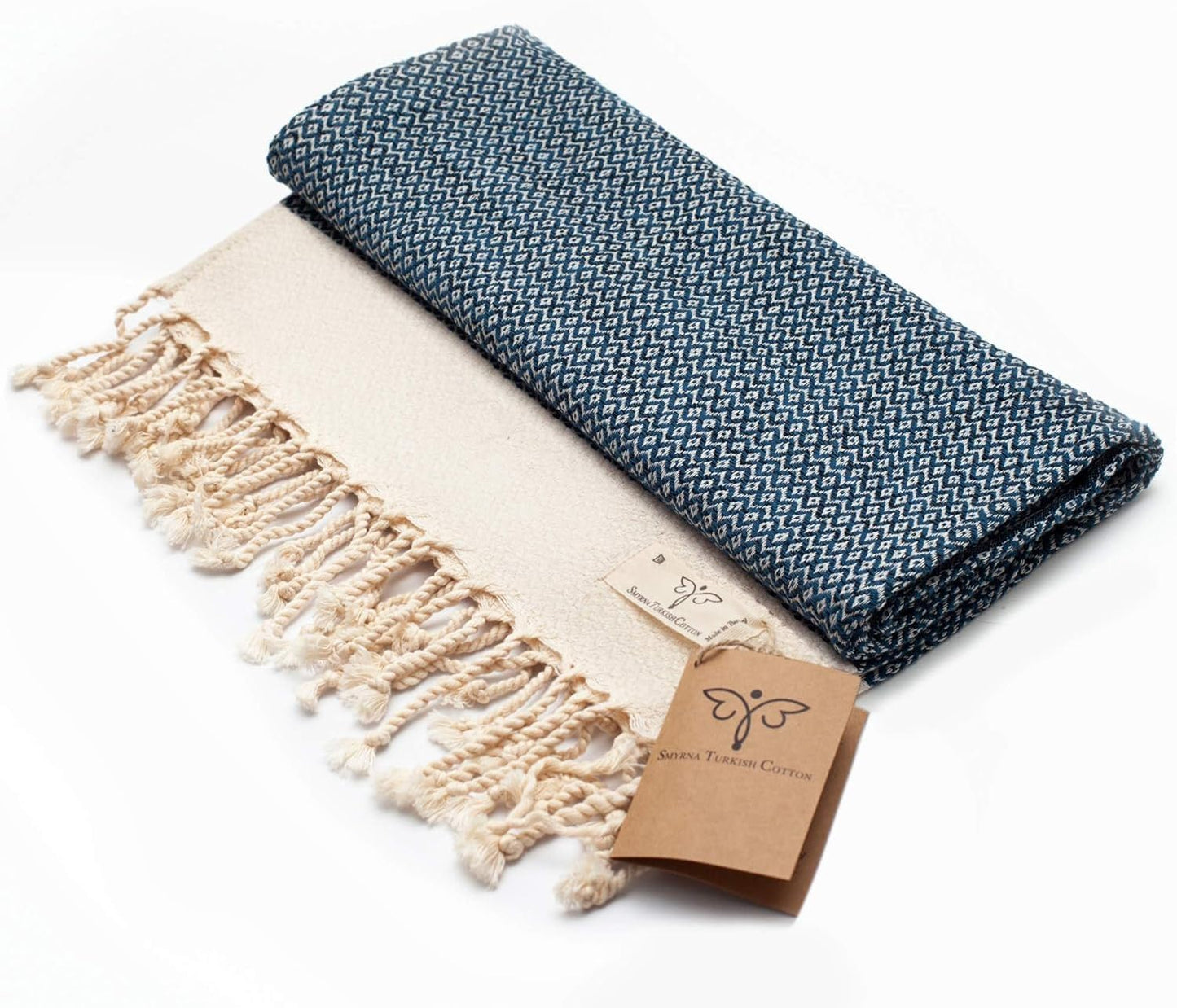 SMYRNA TURKISH COTTON Vintage Series Turkish Hand Towels, 16x40 inch, Decorative Turkish Hand Towels for Bathroom, Kitchen, Face, Hair, Tea, Yoga, Gym, Dishcloth Set of 2, Navy