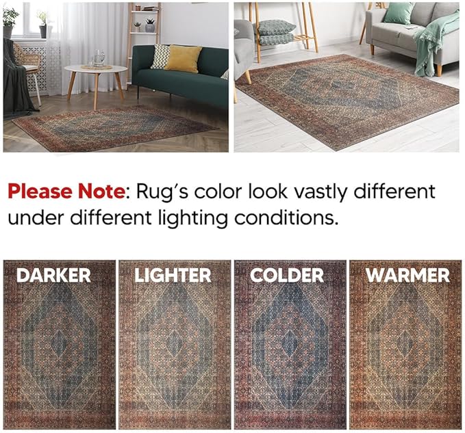 Keen Home Design 4x6 Rug - Machine Washable Area Rug with Non-Slip Backing, Ideal for Living Room, Dining Room, Bedroom - Vintage, Easy Clean, Durable, Low Pile Rug - (4' x 6')