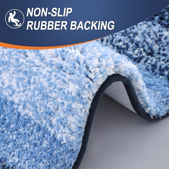 OLANLY Bathroom Rug Set 2 Piece, Soft Absorbent Microfiber Bath Mats and U-Shaped Contour Toilet Rug, Non-Slip, Machine Wash Dry, Plush Shaggy Bath Mats for Bathroom (24"x16"+24"x20", Navy)
