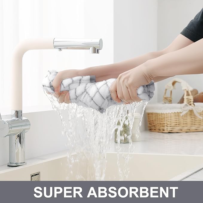 Homaxy Premium Cotton kitchen towels 16"x 28", Large Natural Ring Spun 390 GSM Dish Towels, Super Absorbent Terry Kitchen Hand Towels, Soft Tea Towel with Hanging Loop, Light Grey Check Design, 6 Pack