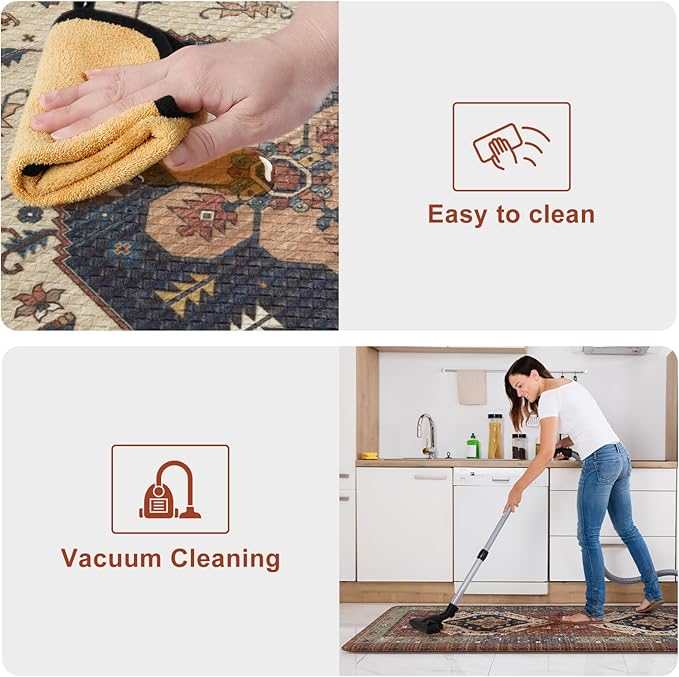 KIMODE Anti Fatigue Kitchen Mat, Boho Distressed Kitchen Rug 20"x32", Non Slip Waterproof Kitchen Floor Mat, Comfort Foam Mat for Kitchen Floor, Sink, Laundry, Office, Desk Red Floral