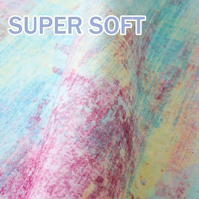 IOHOUZE Abstract Runner Rug 2x12 Ft Washable Runners for Hallways, Non Slip Kitchen Runner Printed Faux Wool Entryway Runner Indoor, Modern Abstract Floor Carpet for Hall Kitchen, Pink Teal