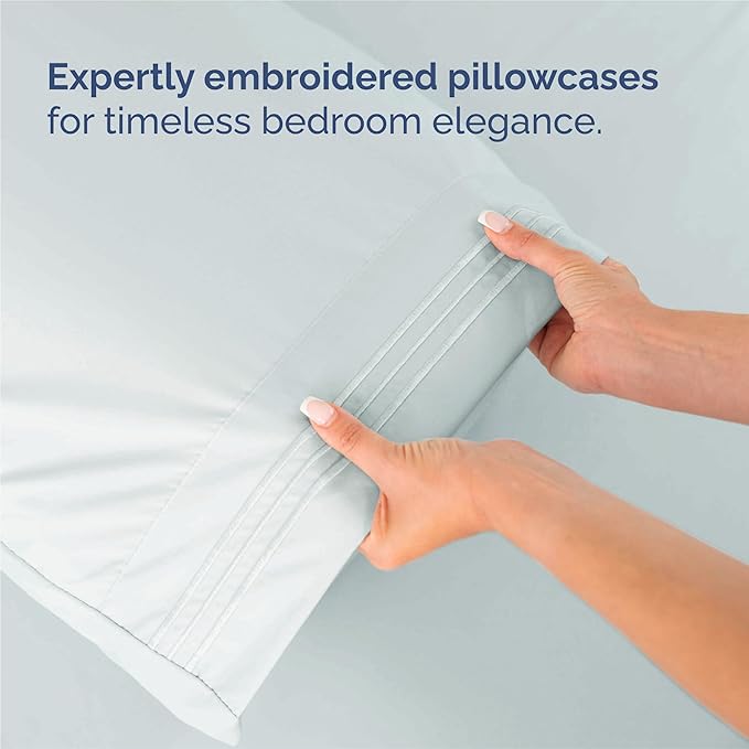 Split King Size 5 Piece Sheet Set - Comfy Breathable & Cooling Bed Sheets Set - Hotel Luxury Bedding for Women, Men, Kids, Teens, Boys & Girls - Deep Pockets, Soft, Wrinkle Free - Oeko-Tex - Ice Blue